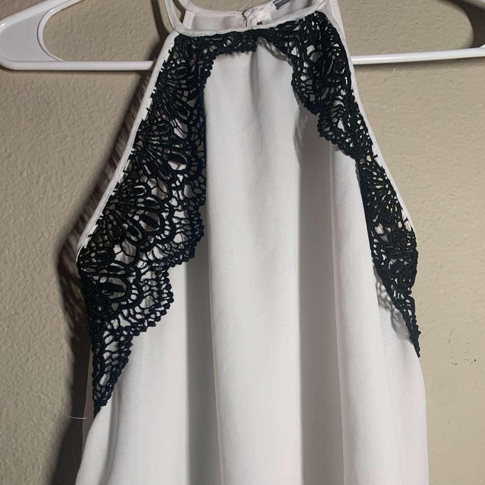 WHITE & BLACK HALTER TOP W/ design